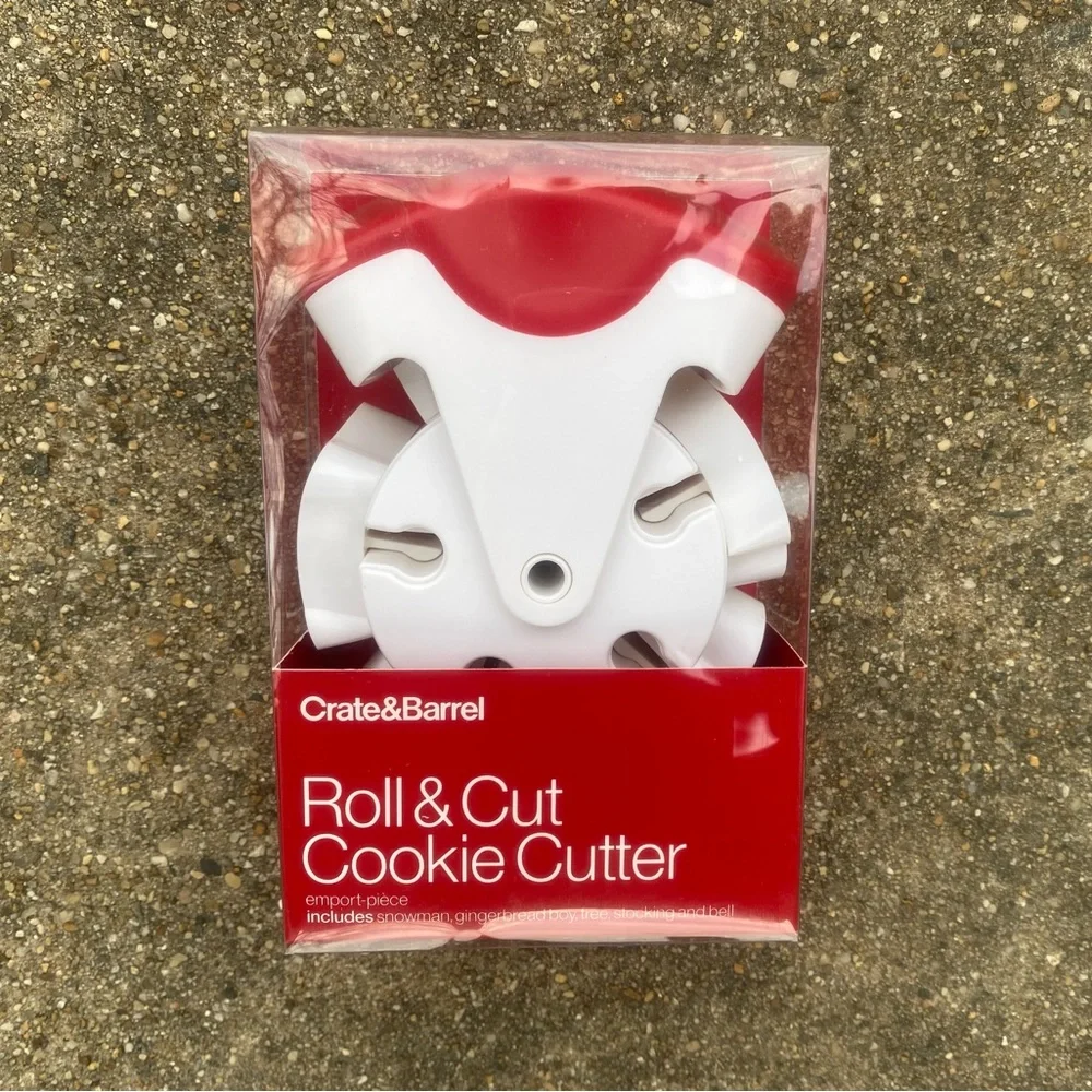 Crate&Barrel Roll & Cut Cookie Cutter AND Sleigh Bell Bistro Mini Tongs NWT